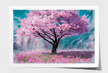 Pink Sakura Cherry Tree Watercolor Painting Wall Art Limited Edition High Quality Print Unframed Roll Canvas None