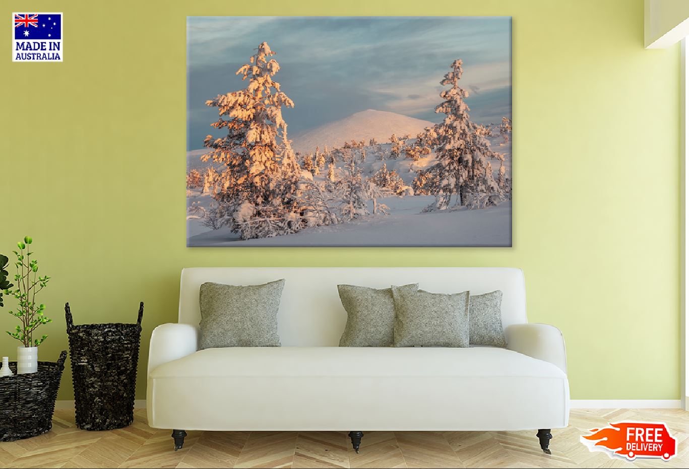 Snow Covered Fir Trees Sunset Photograph Print 100% Australian Made