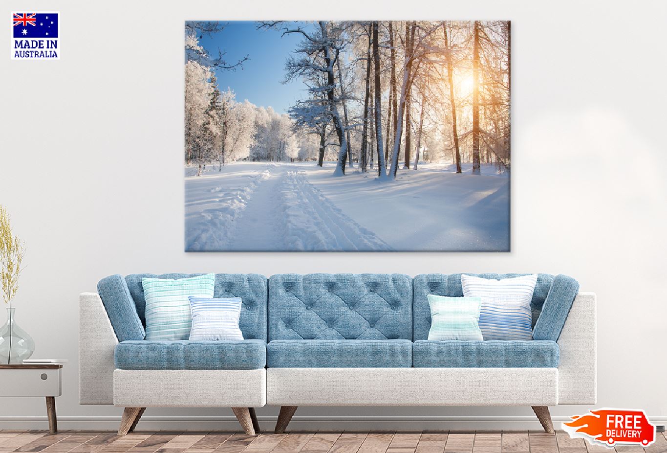 Snow Trees Pathway Sunset View Photograph Print 100% Australian Made