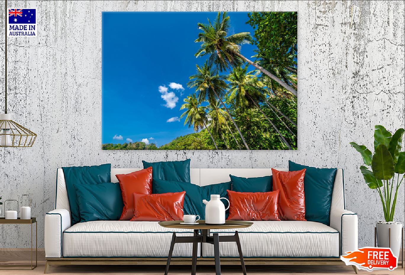 Coconut Palm Trees with Blue Sky Photograph Print 100% Australian Made