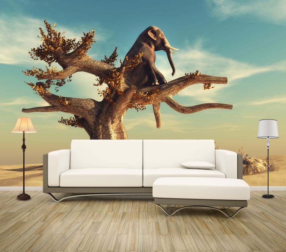 Wallpaper Murals Peel and Stick Removable Elephant on a Tree High Quality