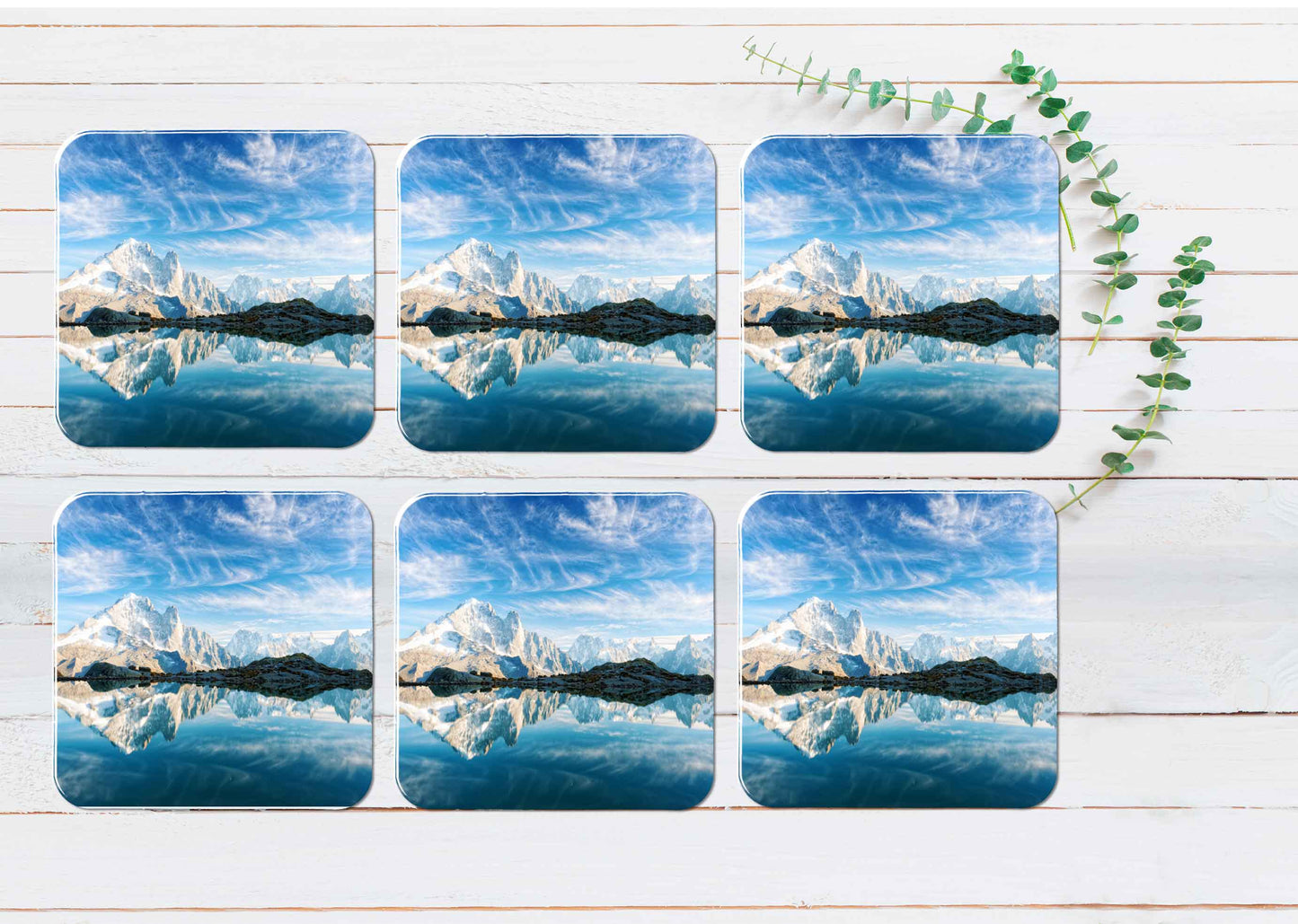 Clear Water & Sky Reflection on Lake Coasters Wood & Rubber - Set of 6 Coasters