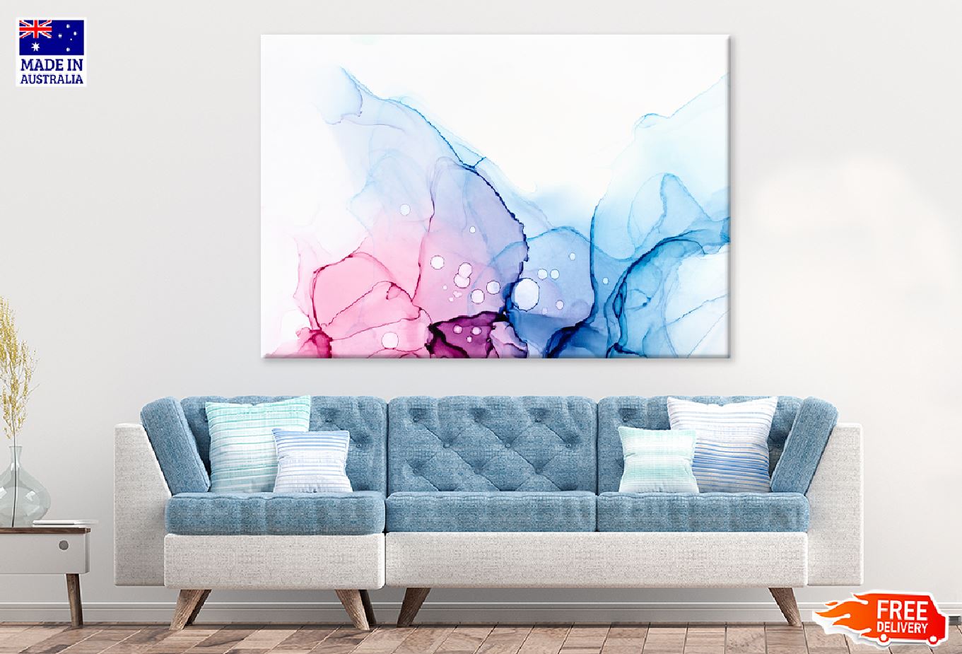 White Pink & Blue Abstract Design Print 100% Australian Made