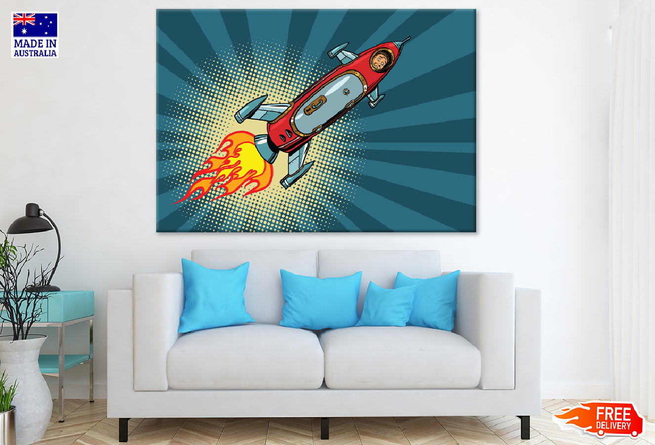Man in Rocket Illustration Print 100% Australian Made