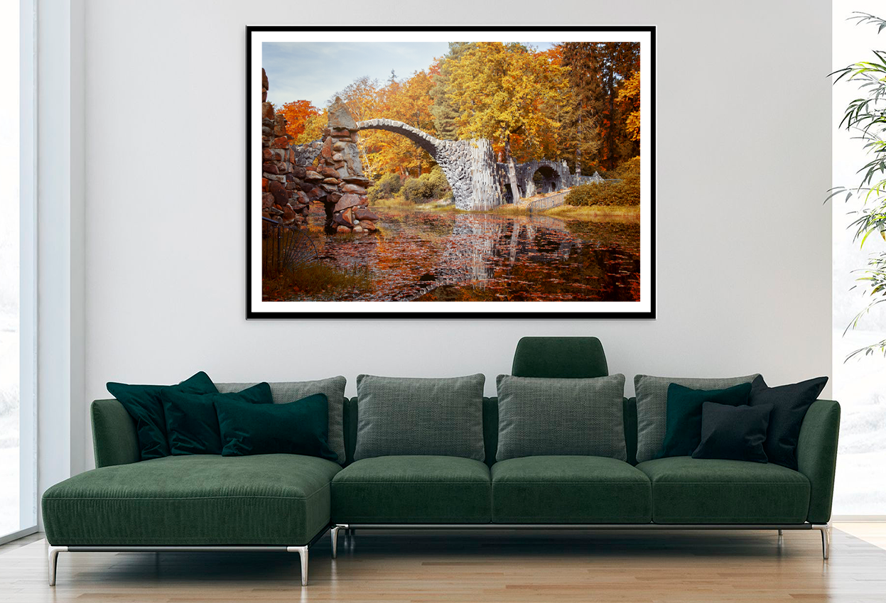 Bridge & Autumn Trees View Photograph Home Decor Premium Quality Poster Print Choose Your Sizes
