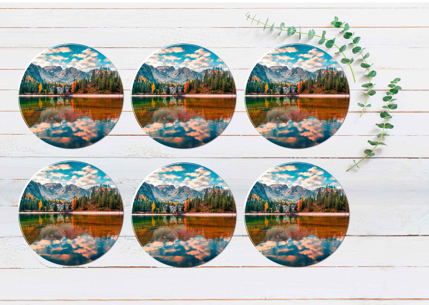 Morning View of Braies Lake in Italy Coasters Wood & Rubber - Set of 6 Coasters