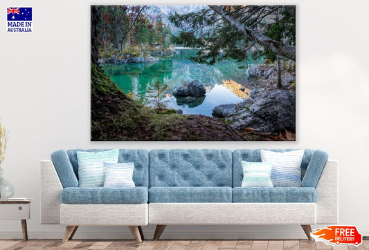 Mountain Lake with Trees Photograph Italy Print 100% Australian Made
