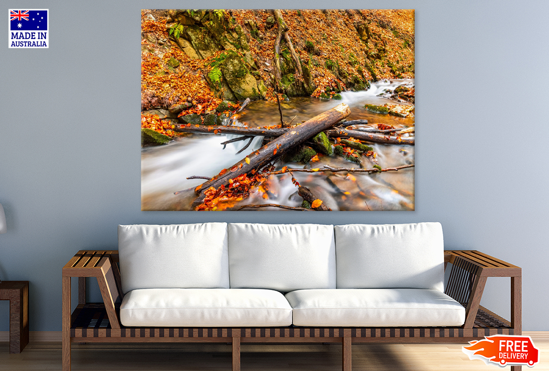 Waterfall & Autumn Leaves Photograph Print 100% Australian Made