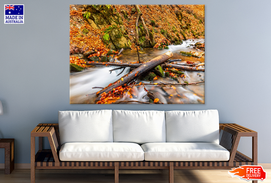 Waterfall & Autumn Leaves Photograph Print 100% Australian Made