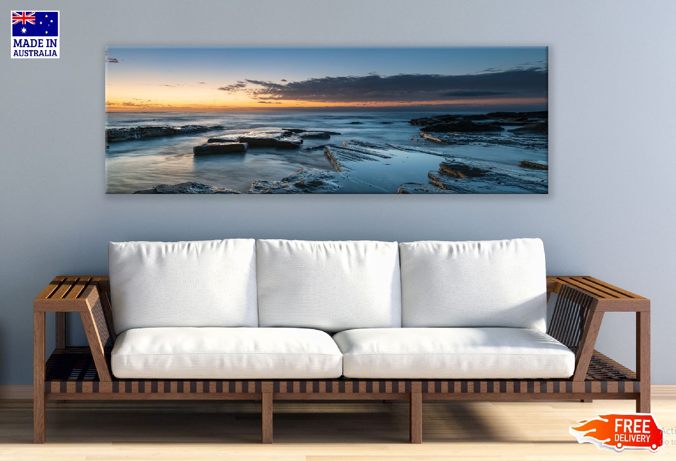Panoramic Canvas Rocks Toowoon Beach View Photograph High Quality 100% Australian Made Wall Canvas Print Ready to Hang