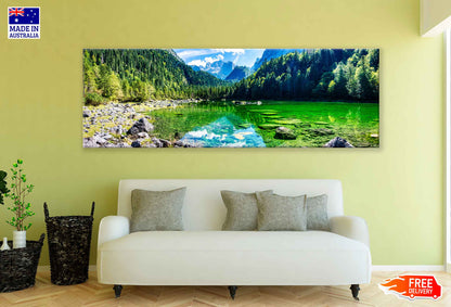 Panoramic Canvas Gosausee Green Lake With Trees High Quality 100% Australian Made Wall Canvas Print Ready to Hang