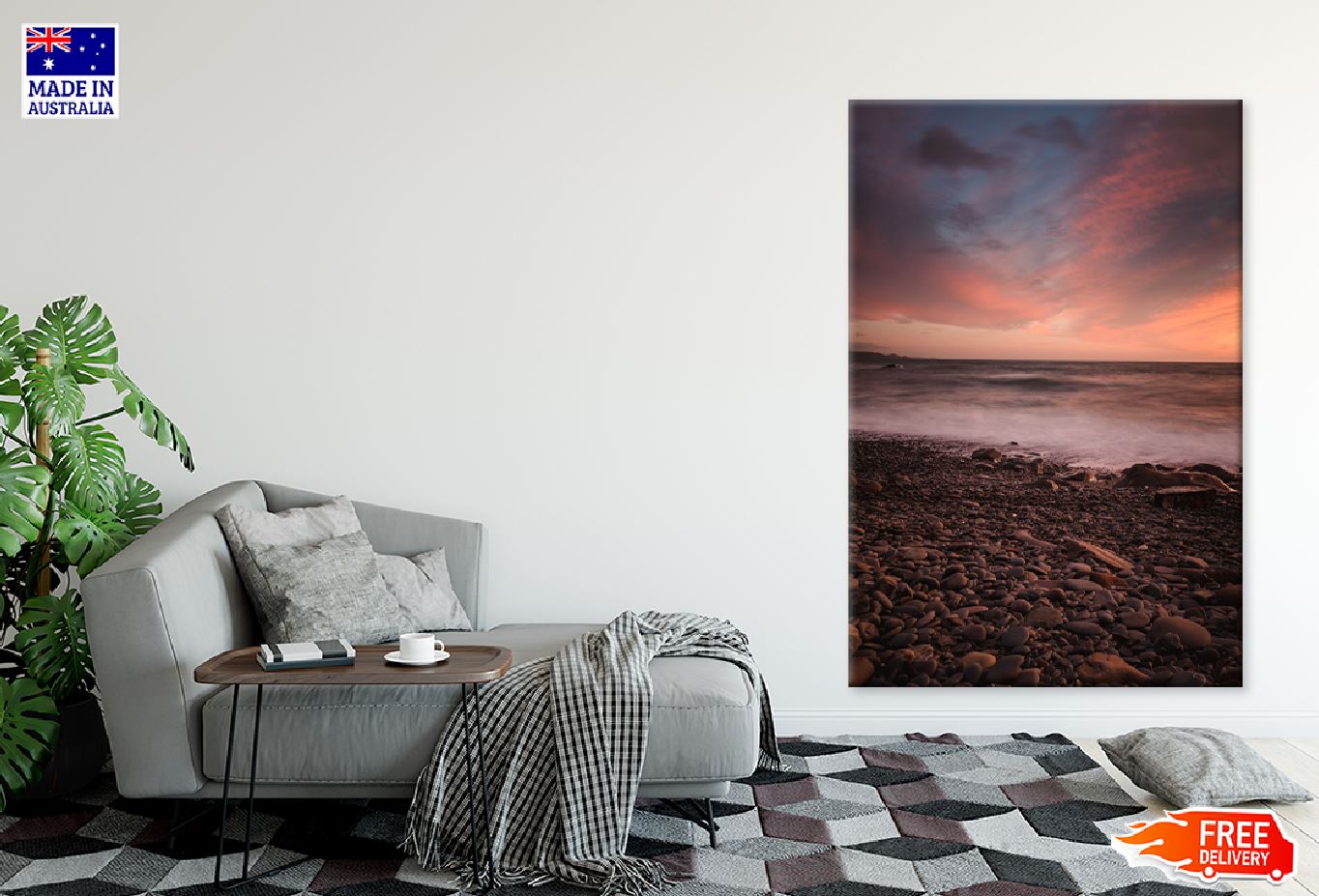 Rocks near Seashore Sunste View Photograph Print 100% Australian Made