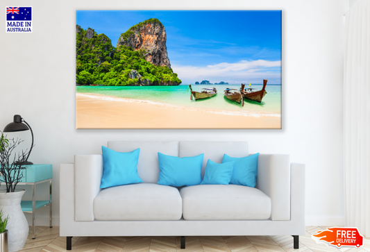 Boat On Sea Shore & Sea Sky View Print 100% Australian Made