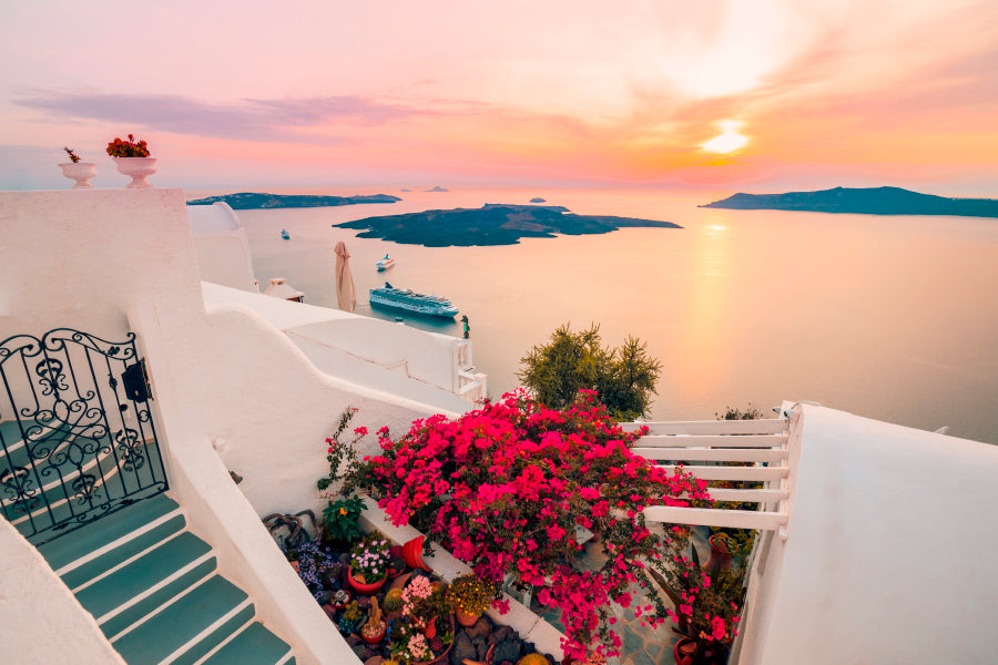 Bella Home Romantic Sunset in Santorini Print Canvas Ready to hang