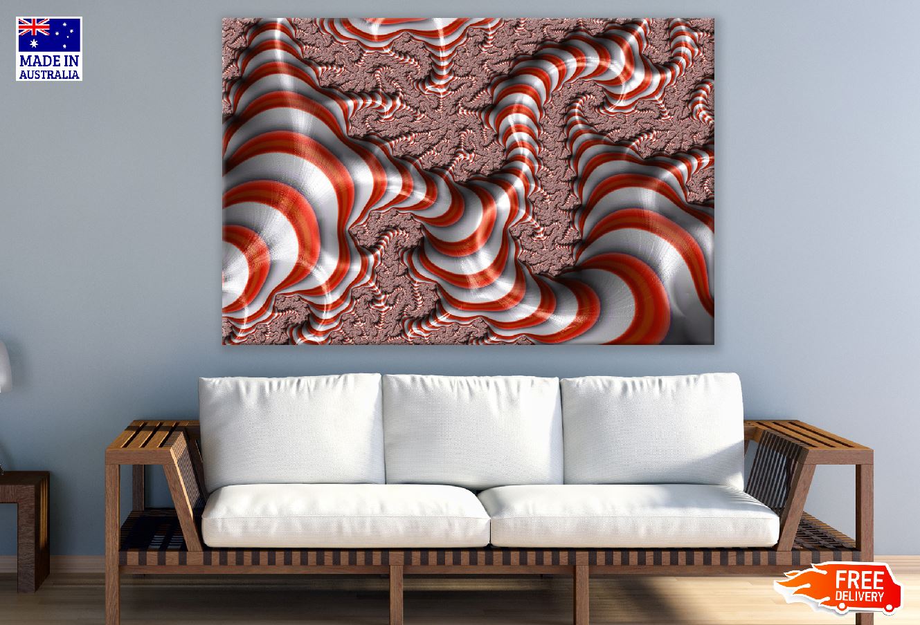 Fractal Abstract Red White Stripes Print 100% Australian Made