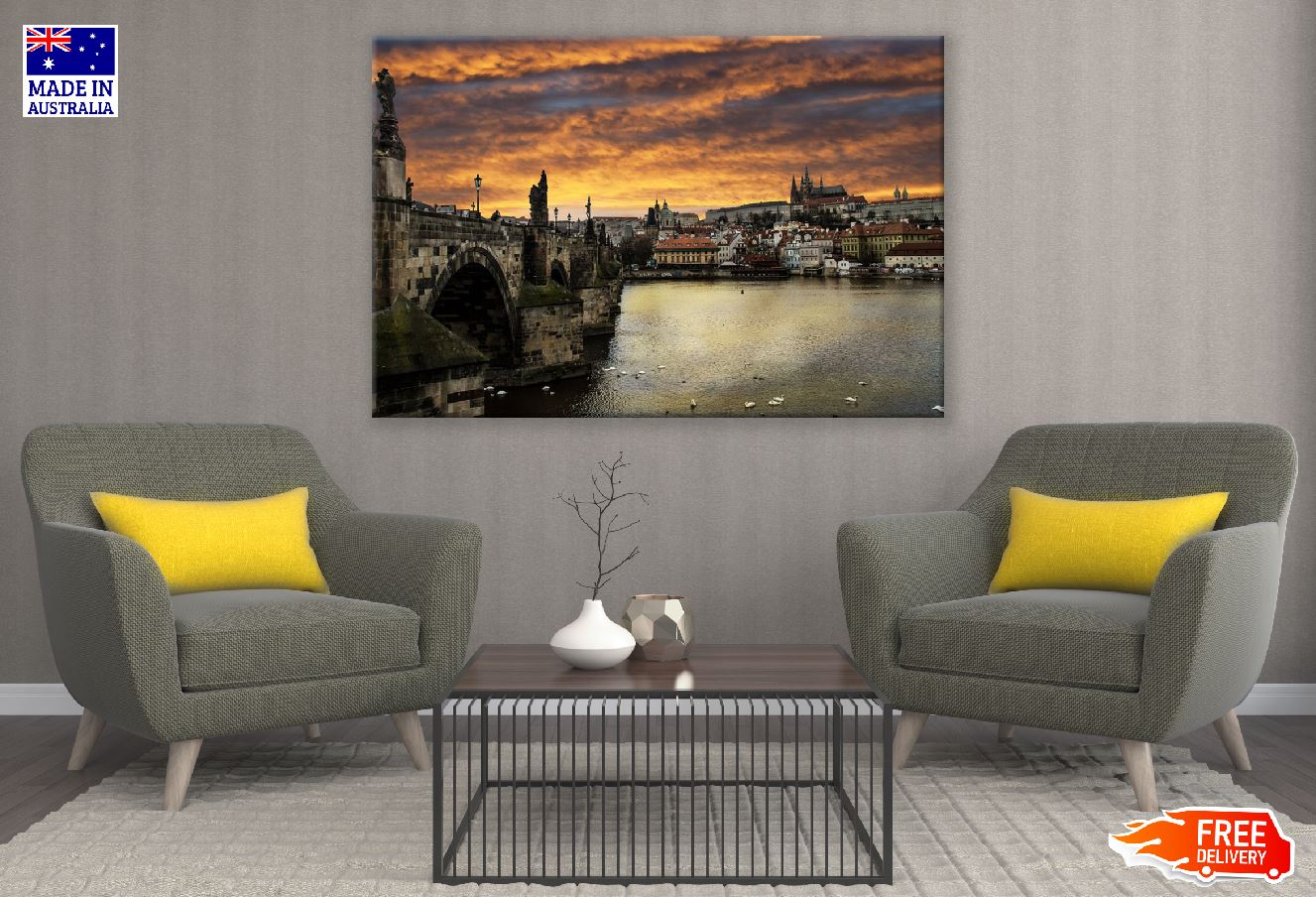 View of Prague City Sunset Photograph Print 100% Australian Made