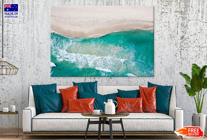 Clear Sea Waves on Sand Aerial View Photograph Print 100% Australian Made