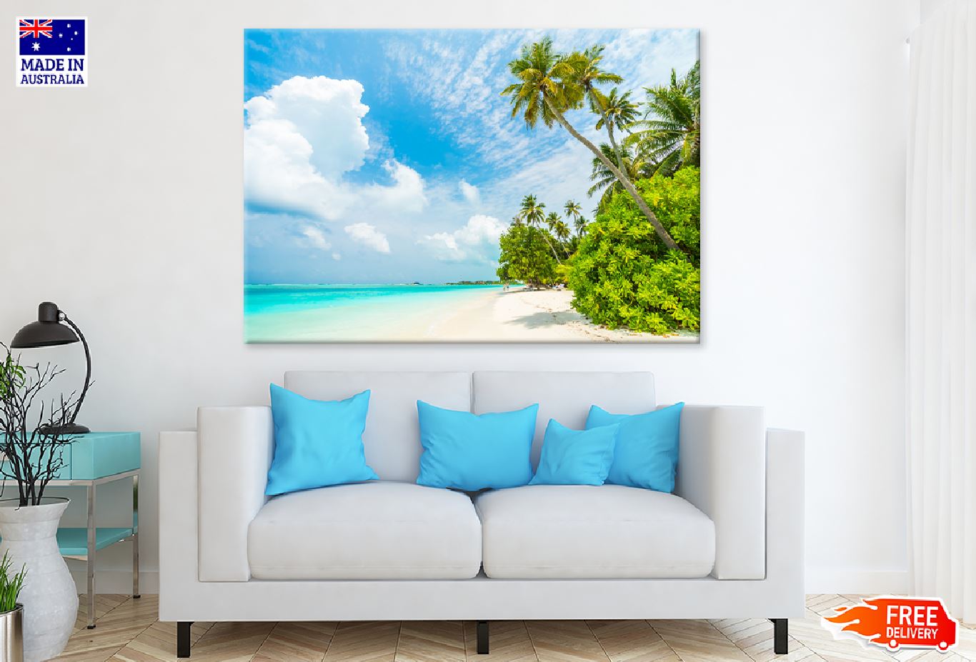 Palm Trees with Maldives Island Photograph Print 100% Australian Made