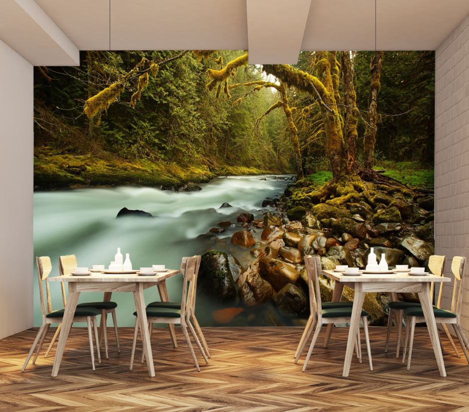 Wallpaper Murals Peel and Stick Removable Water Stream in Forest High Quality