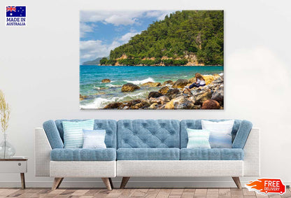 Girl Sitting on Cliffs by the Sea View Photograph Print 100% Australian Made