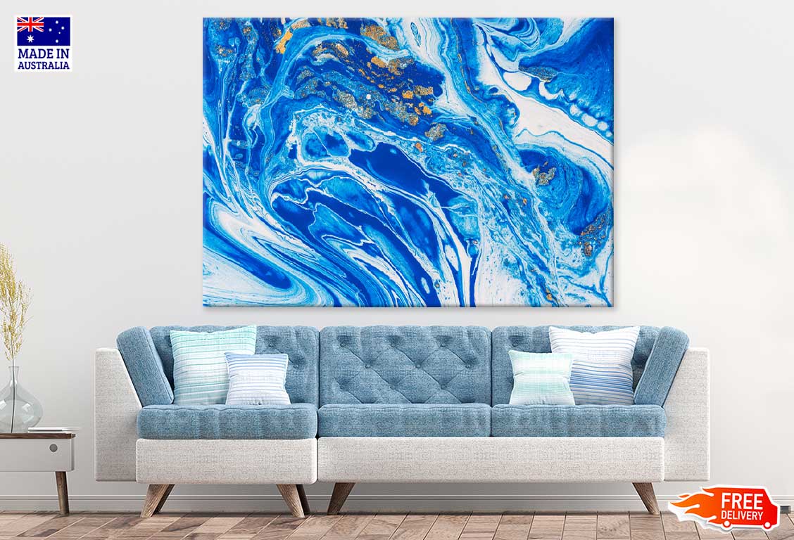 Blue Gold Abstract Design Print 100% Australian Made
