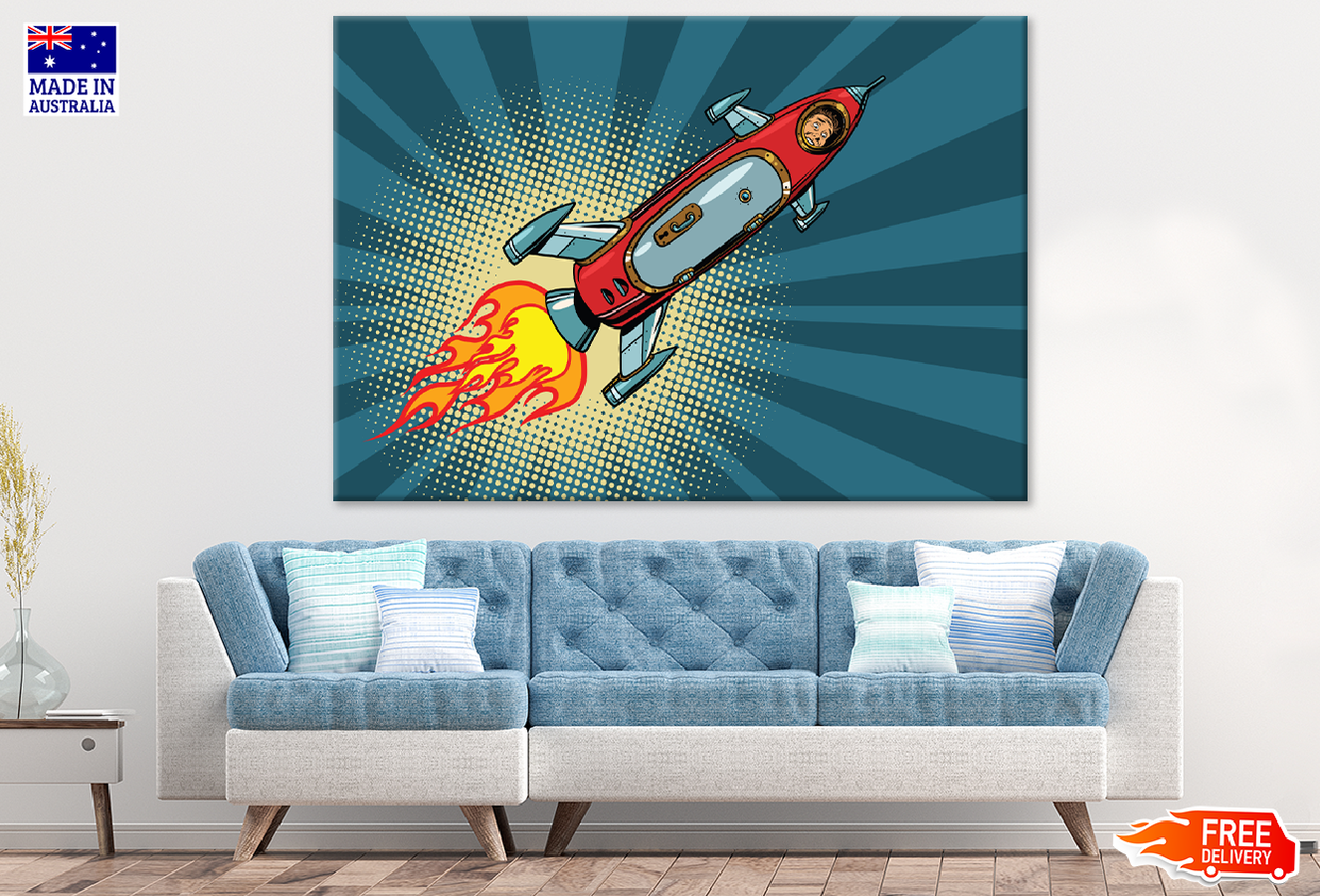 Man in Rocket Illustration Print 100% Australian Made