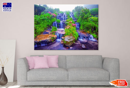 Waterfall with Garden Plants View Photograph Print 100% Australian Made