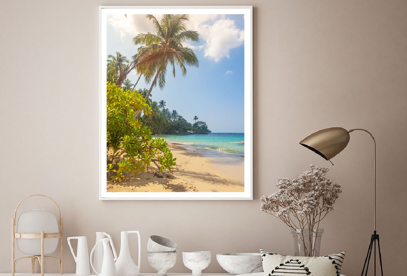 Palm Trees & Sandy Beach View Photograph Home Decor Premium Quality Poster Print Choose Your Sizes