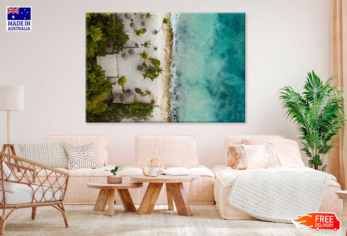 Palm Trees & Sea Coast Aerial View Photograph Print 100% Australian Made