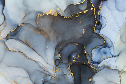 Blue Grey & Gold Fluid Abstract Design Home Decor Premium Quality Poster Print Choose Your Sizes