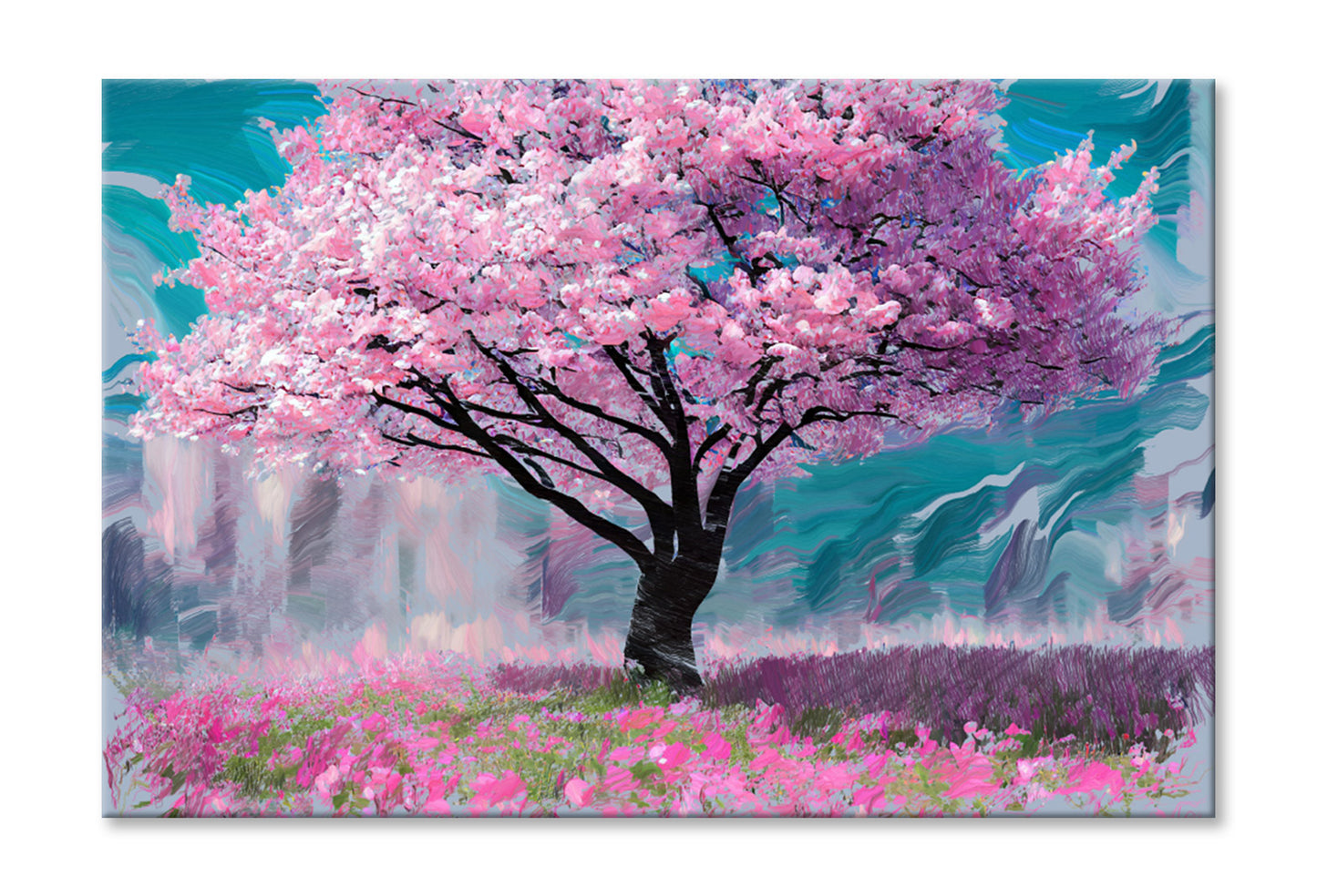 Pink Sakura Cherry Tree Watercolor Painting Wall Art Limited Edition High Quality Print Stretched Canvas None