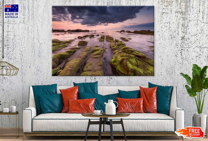 Sunset Seascape with Green Moss Photograph Print 100% Australian Made