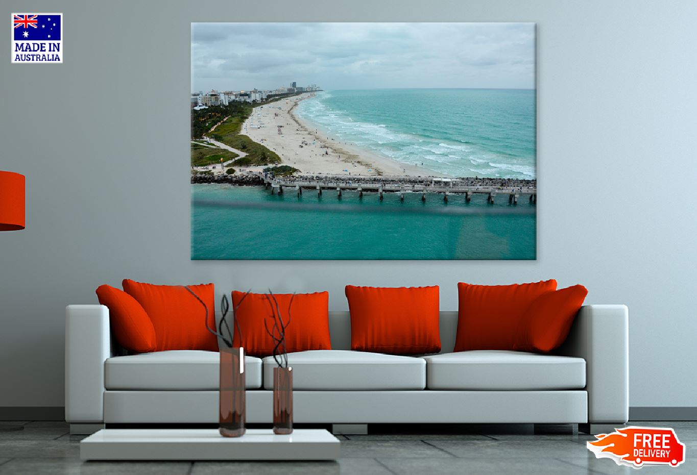 California Beach & Pier Aerial View Photograph Print 100% Australian Made