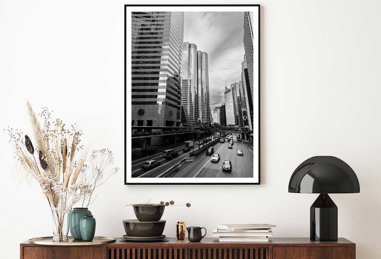 Street View of Hong Kong B&W Photograph Home Decor Premium Quality Poster Print Choose Your Sizes