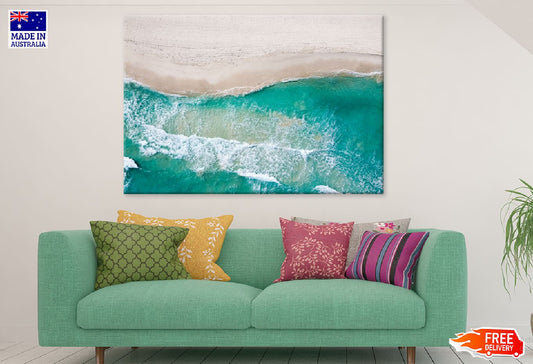 Clear Sea Waves on Sand Aerial View Photograph Print 100% Australian Made