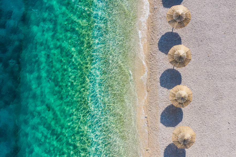 Aerial View of Beach & Umbrellas Photograph Print 100% Australian Made