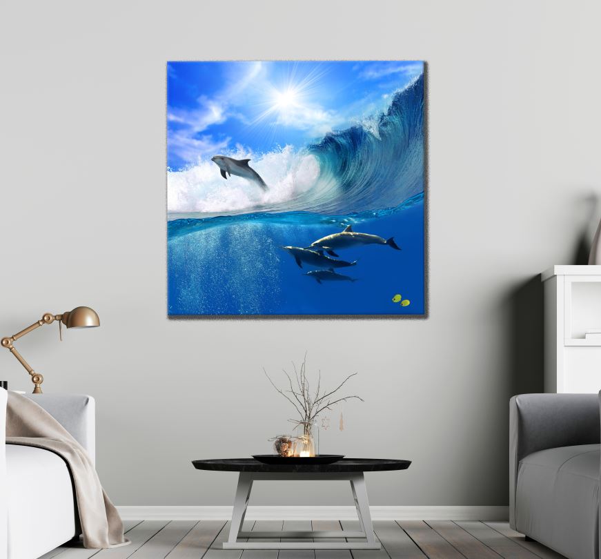 Square Canvas Dolphins in Beach Photograph High Quality Print 100% Australian Made