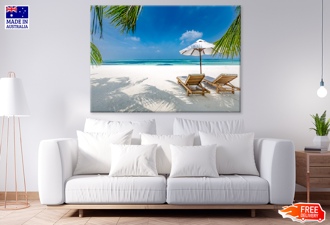 Beach Huts & Sea Sky Scenery View Print 100% Australian Made