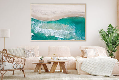 Clear Sea Waves on Sand Aerial Photograph Home Decor Premium Quality Poster Print Choose Your Sizes