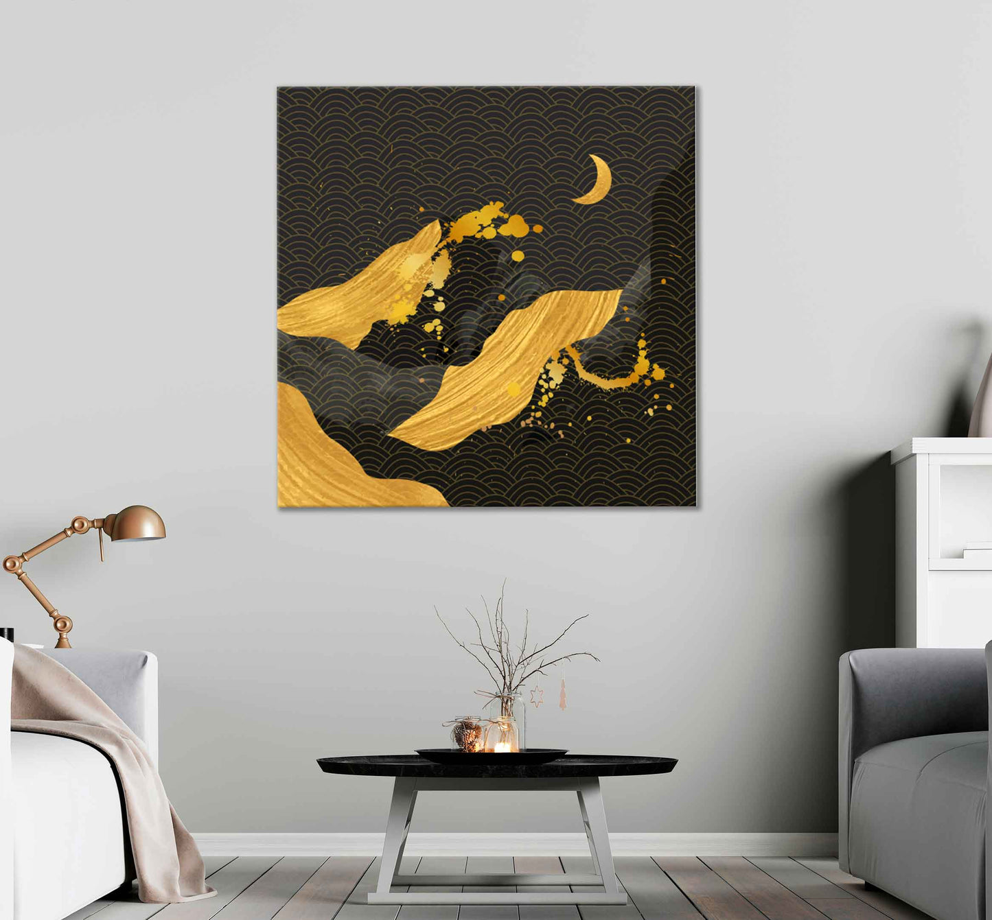 Square Canvas Gold & Black Vector Moon High Quality Print 100% Australian Made