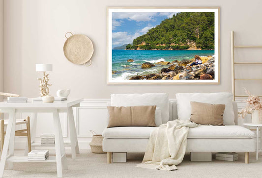 Girl Sitting on Cliffs by the Sea View Photograph Home Decor Premium Quality Poster Print Choose Your Sizes