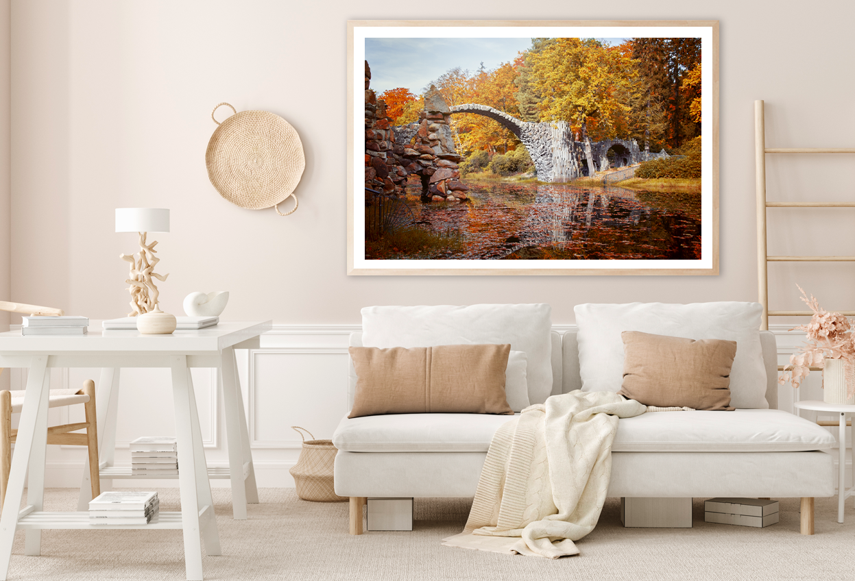 Bridge & Autumn Trees View Photograph Home Decor Premium Quality Poster Print Choose Your Sizes