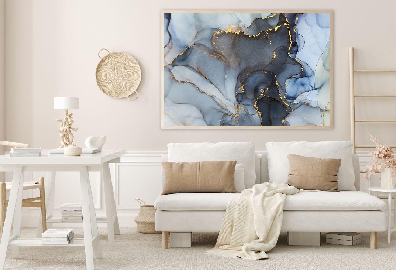 Blue Grey & Gold Fluid Abstract Design Home Decor Premium Quality Poster Print Choose Your Sizes