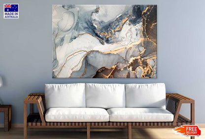 Blue Grey & Gold Abstract Design Print 100% Australian Made