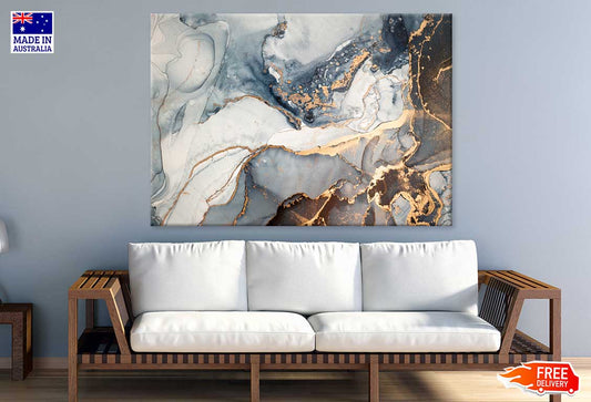 Blue Grey & Gold Abstract Design Print 100% Australian Made