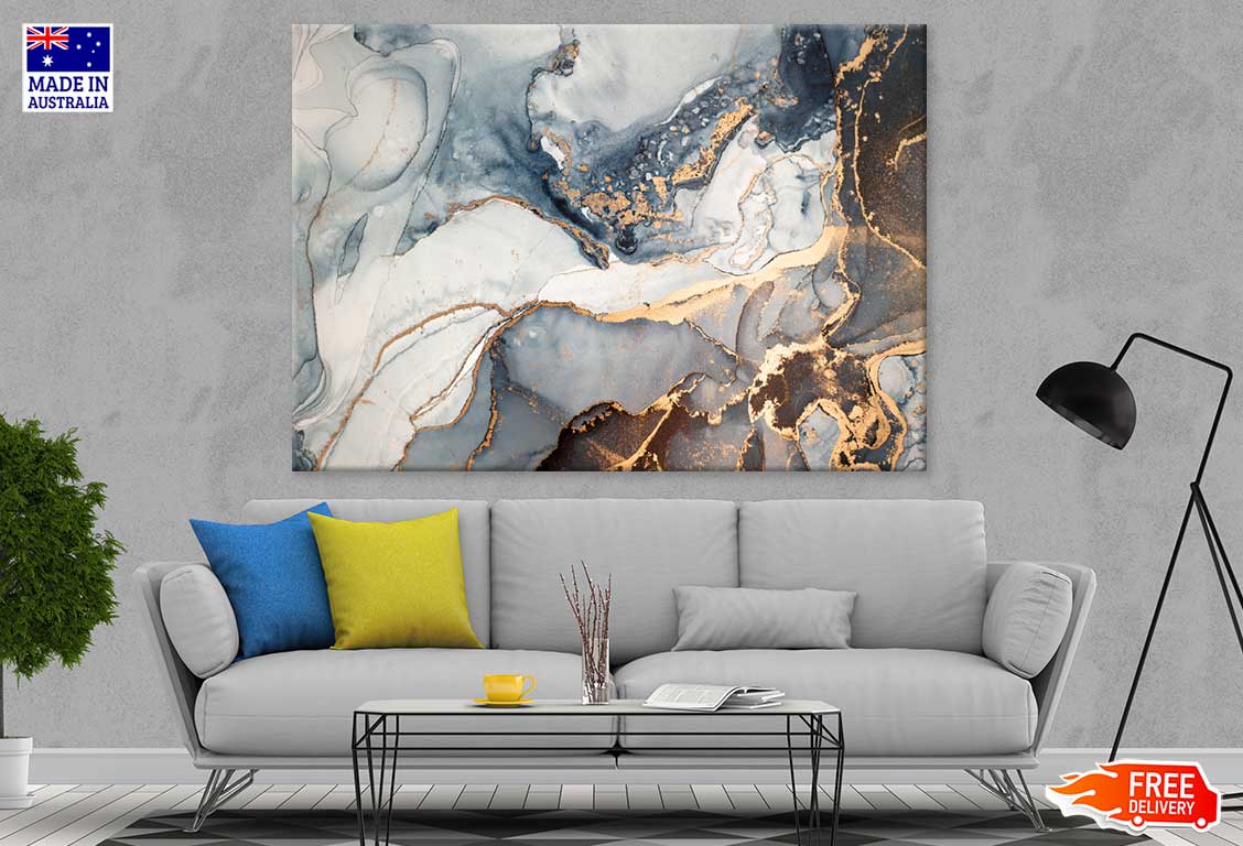 Blue Grey & Gold Abstract Design Print 100% Australian Made