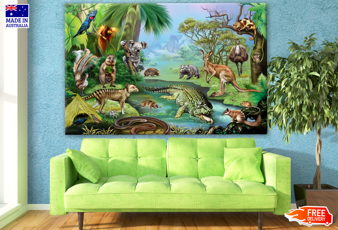 Wild Animals on Forest Art Print 100% Australian Made