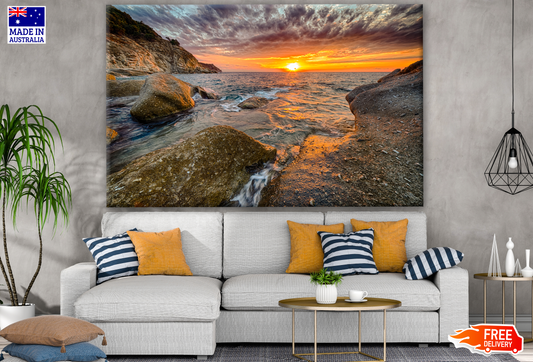 Scenic Rocky Beach Sunset Landscape View Photograph Print 100% Australian Made