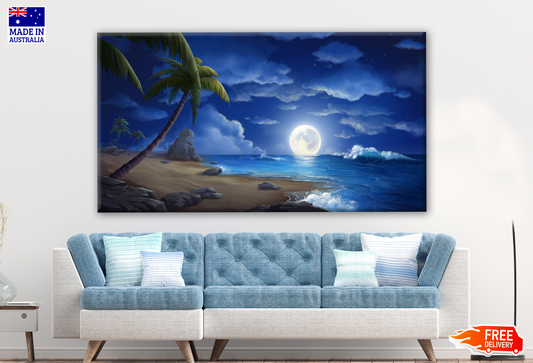 The Moon Night And Sea Painting Print 100% Australian Made