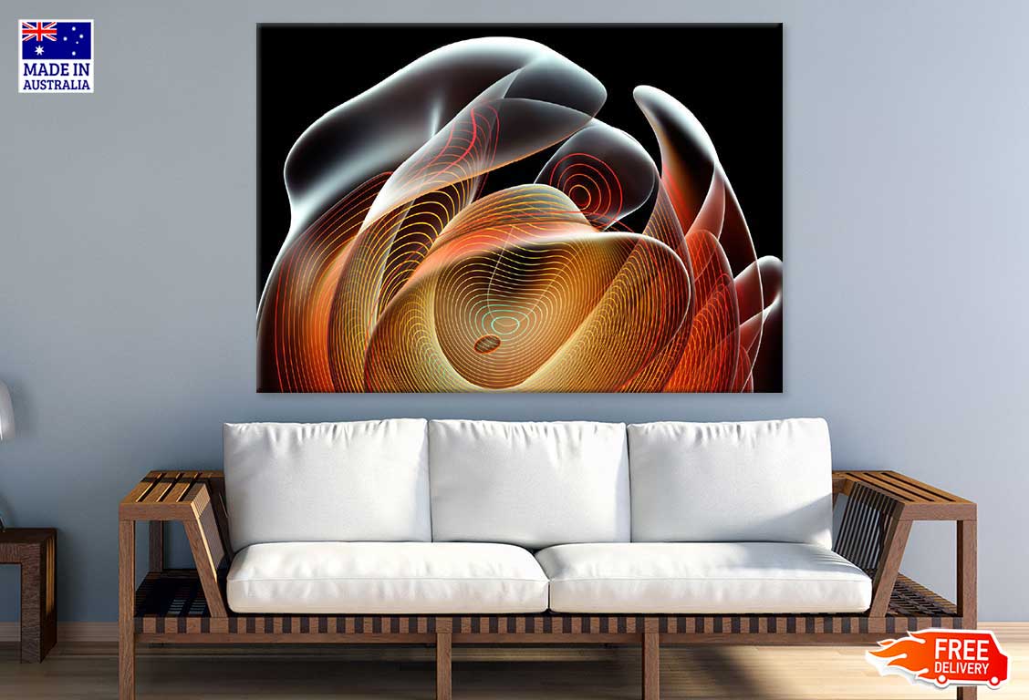Grey Red & Orange Abstract Fractal Design Print 100% Australian Made